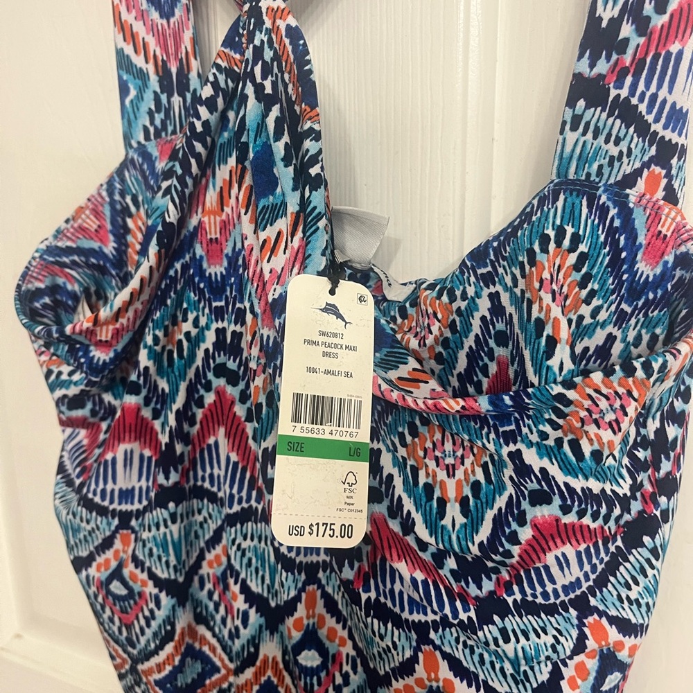 Tommy Bahama Blue Teal Pink Patterned Maxi Dress - Picture 3 of 4